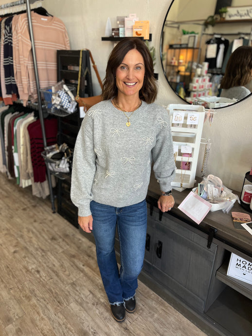 Leah Heather Grey Bow Sweater