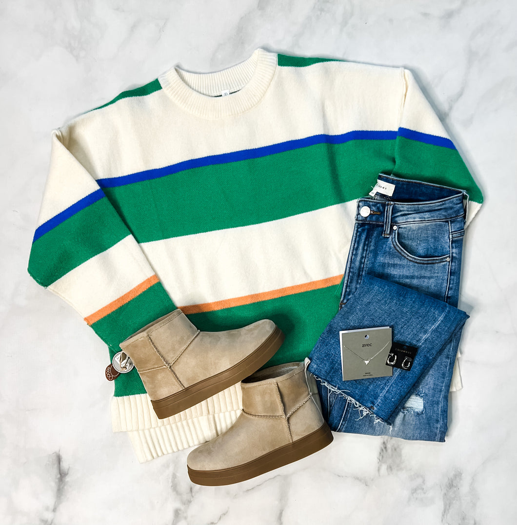 Adley Cream/Green Striped Sweater