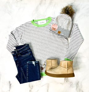 Leslie Lime/Grey Striped Top