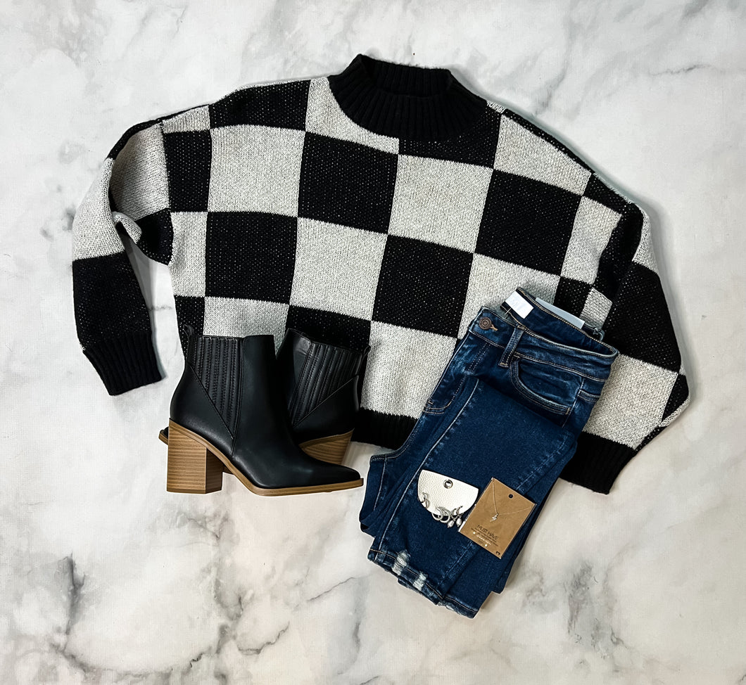 Emily Black Checkerboard Sweater