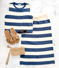Load image into Gallery viewer, Whitney Navy/Cream Striped Tank &amp; Skirt Set