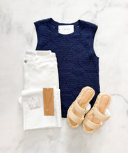 Load image into Gallery viewer, Alicia Navy Open Knit Tank