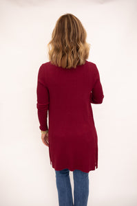 Lilah Wine Long Ribbed Cardi