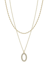 Load image into Gallery viewer, Double Layered Chain with Pave Open Oval Necklace