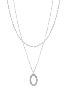 Double Layered Chain with Pave Open Oval Necklace
