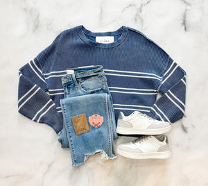 Winona Blue Striped Cotton Sweater