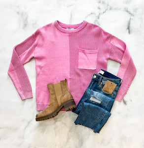 Alecia Washed Pink Textured Sweater