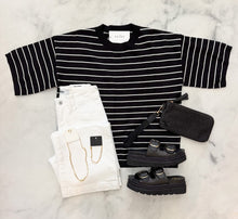 Load image into Gallery viewer, Bailey Black Oversized Striped Knit Top