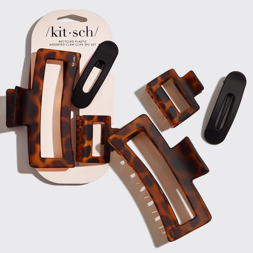 Kitsch Plastic Assorted Claw Clip Set 3pc