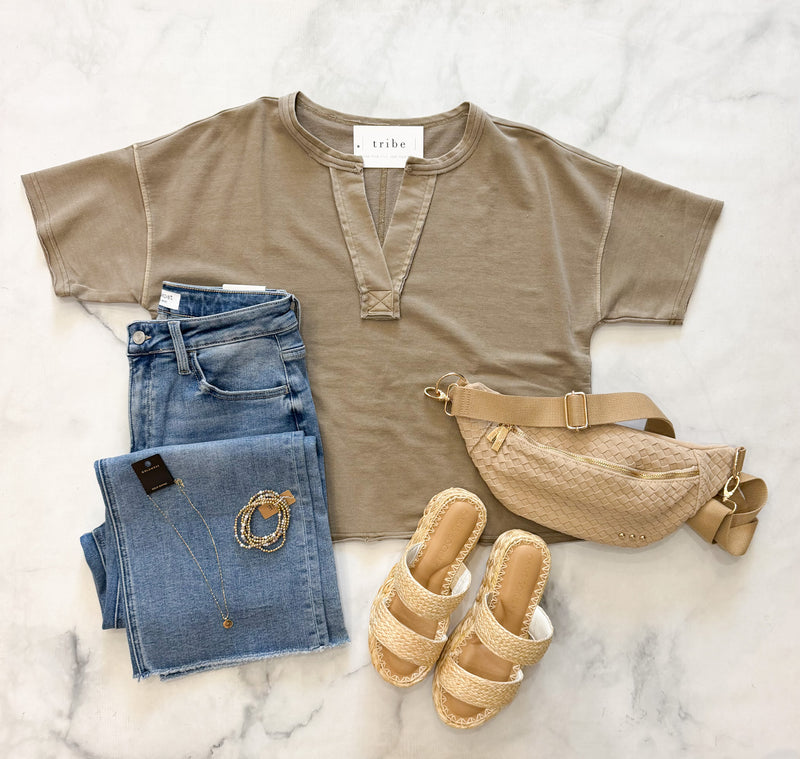 Kristie Split Neck Short Sleeve Top