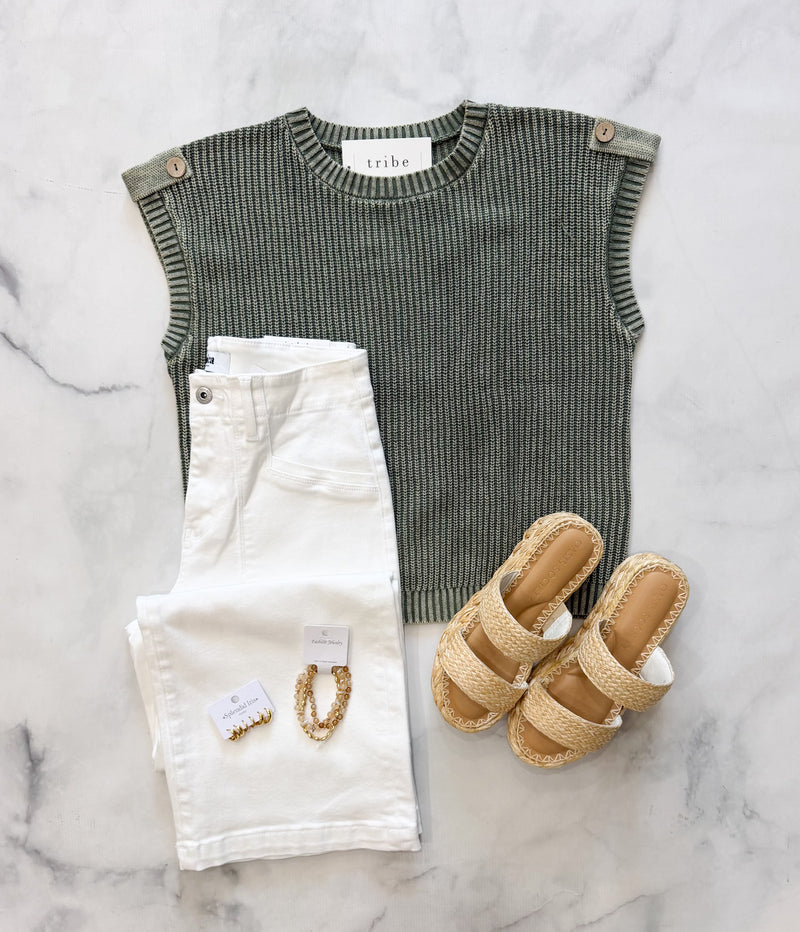Lily Acid Washed Tab Sleeve Top