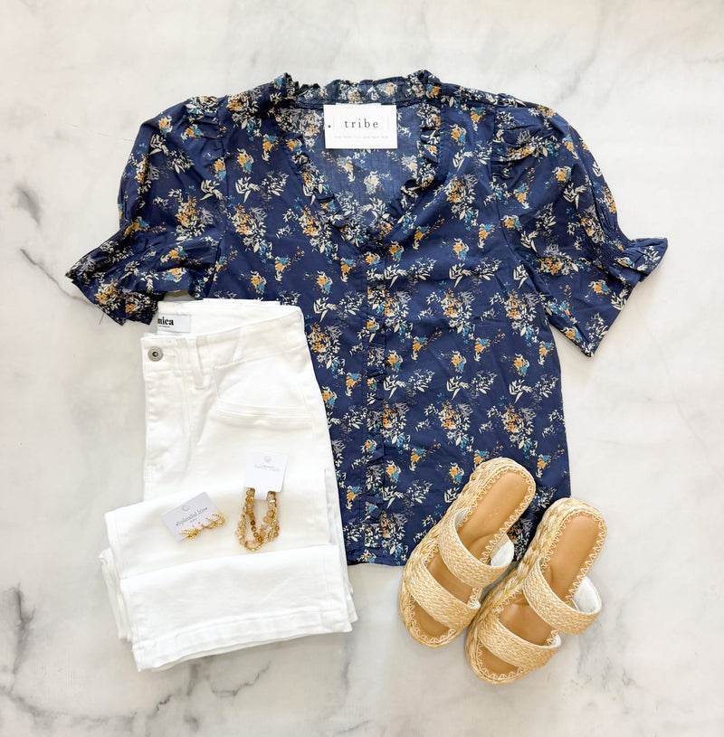 Tricia Floral Navy Top