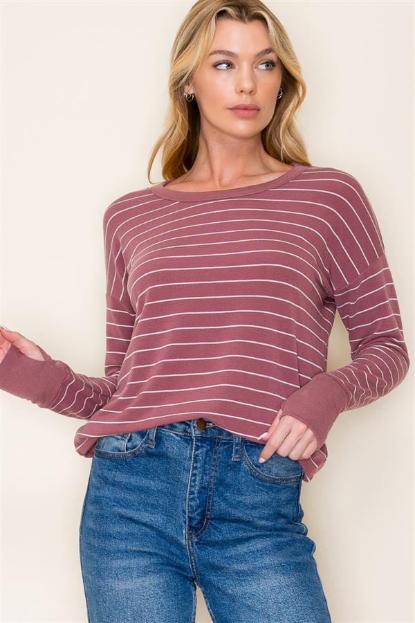 Kate Striped Knit Marsala Top