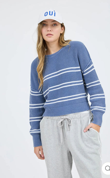 Winona Blue Striped Cotton Sweater