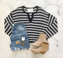 Load image into Gallery viewer, Karwyn Stripe Split Neck Sweater