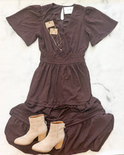 Load image into Gallery viewer, Carey Dark Brown Ruffle Dress