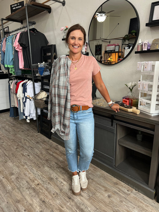 Chloe Heather Grey Plaid Top