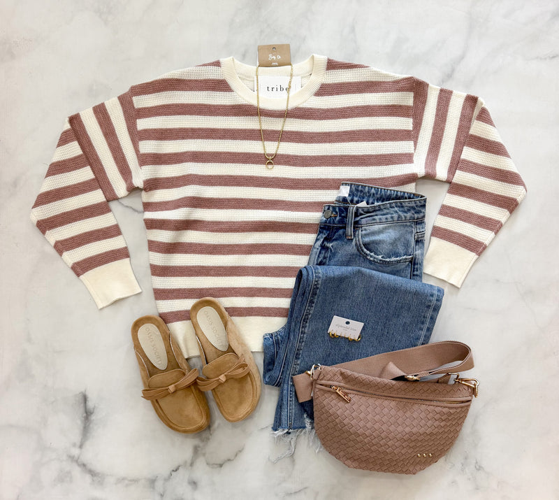Audrey Waffle Texture Stripe Sweater