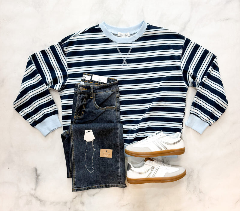 Bria Oversized Terry Striped Sweatshirt