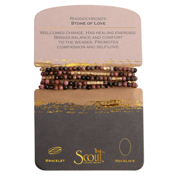 Scout Stone Wrap Bracelet/Necklace Rhodochrosite/Gold