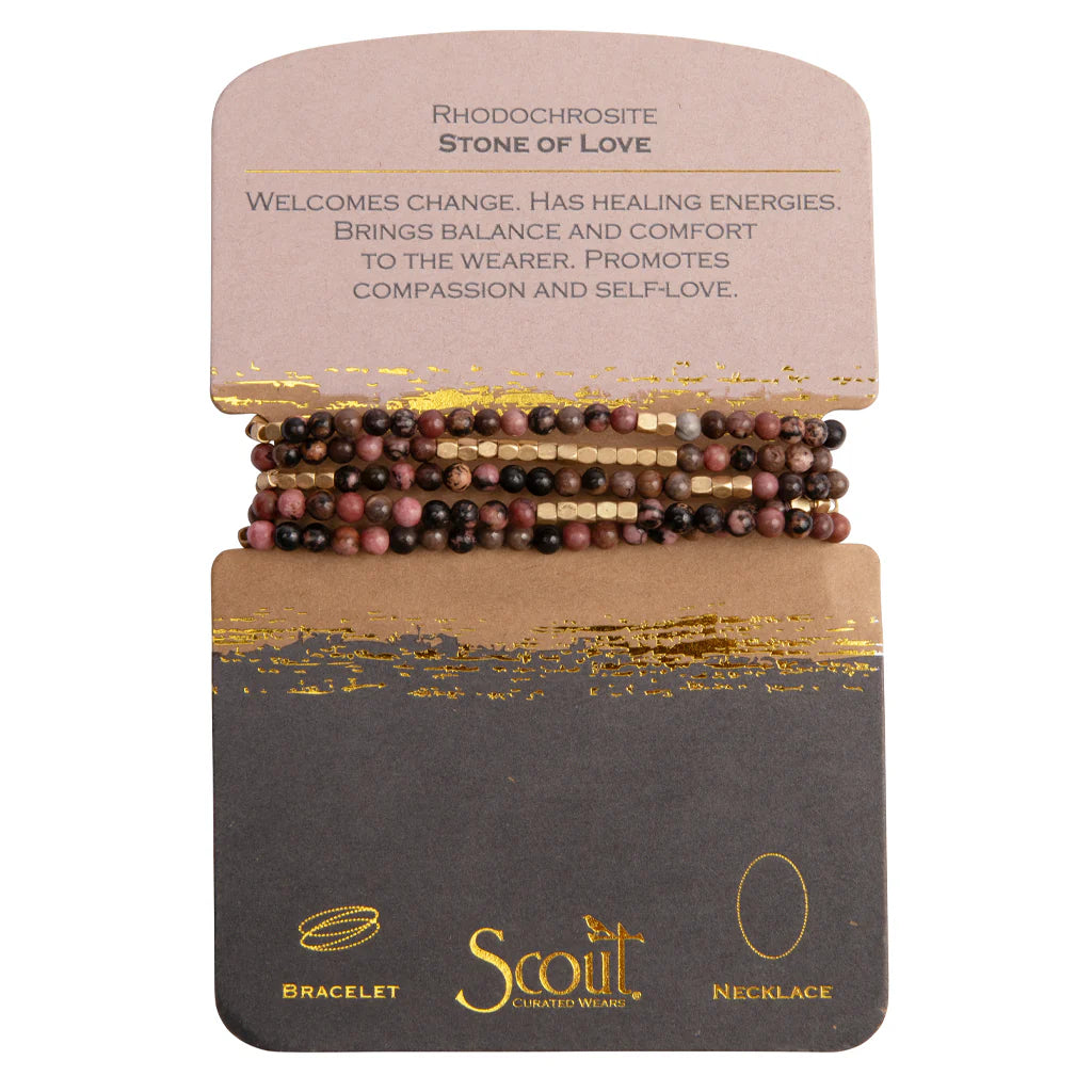 Scout Stone Wrap Bracelet/Necklace Rhodochrosite/Gold