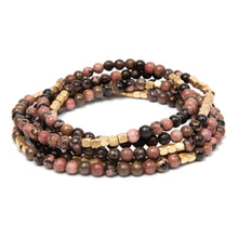 Load image into Gallery viewer, Scout Stone Wrap Bracelet/Necklace Rhodochrosite/Gold