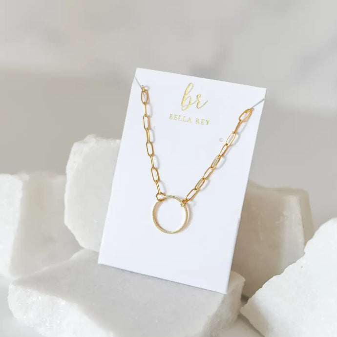Rhodes Paperclip Circle Charm Necklace