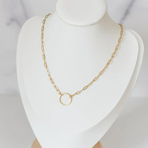 Rhodes Paperclip Circle Charm Necklace