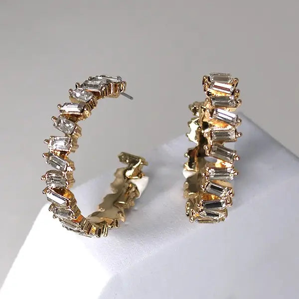 Audree Baguette Rhinestone Hoop Earring