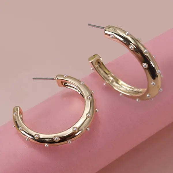 Alaina Pearl Studded Hoop Earrings