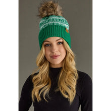 Load image into Gallery viewer, Green &amp; White Winter Pom Hat