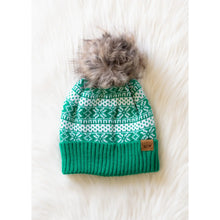 Load image into Gallery viewer, Green &amp; White Winter Pom Hat
