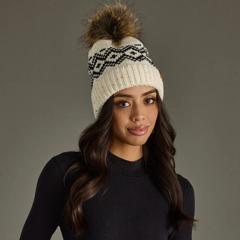 Cream Speckled Pom Hat