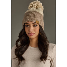 Load image into Gallery viewer, Beige &amp; Taupe Color Block Pom Hat
