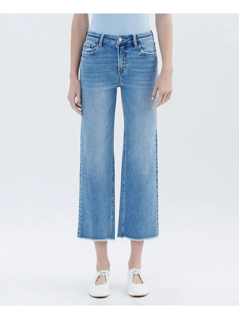 Britt High Rise Raw Hem Slim Wide Leg Jeans