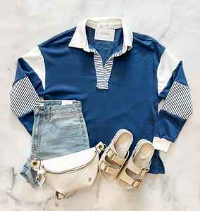Hannah Striped Collared Sweatshirt