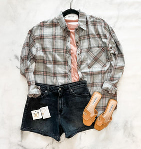 Chloe Heather Grey Plaid Top