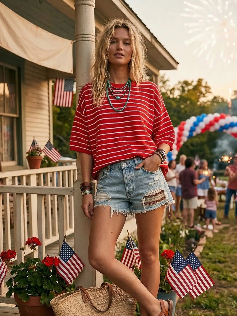 Reece Red Oversized Striped Knit Top
