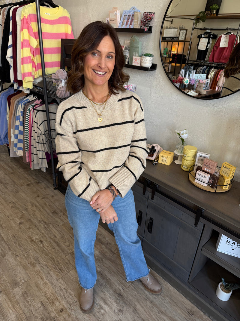 Jenna Oat/Black Striped Sweater