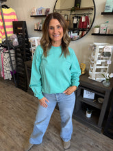 Load image into Gallery viewer, Paisley Turquoise Ribbed Crew Neck Sweatshirt