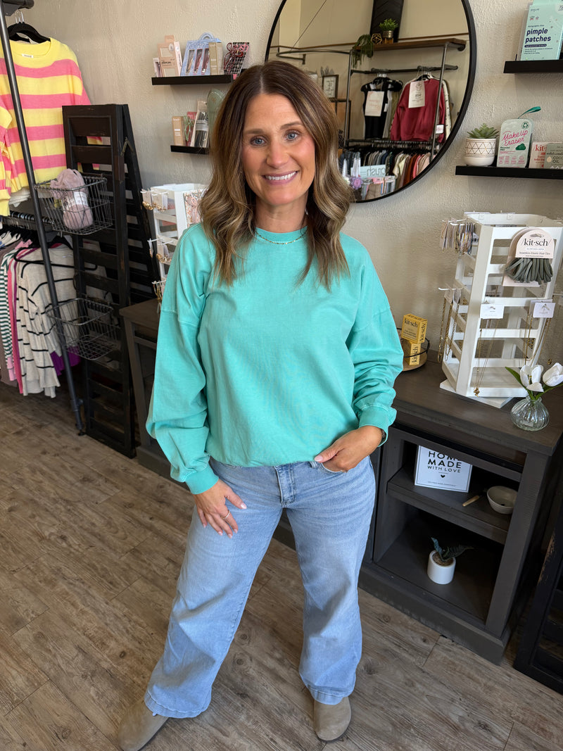 Paisley Turquoise Ribbed Crew Neck Sweatshirt