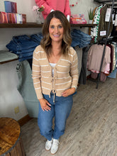 Load image into Gallery viewer, Izzy Taupe Striped Bow Cardi