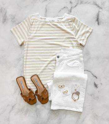 Kylie Striped Boat Neck Tee