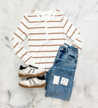 Load image into Gallery viewer, Charlotte Taupe Striped Henley