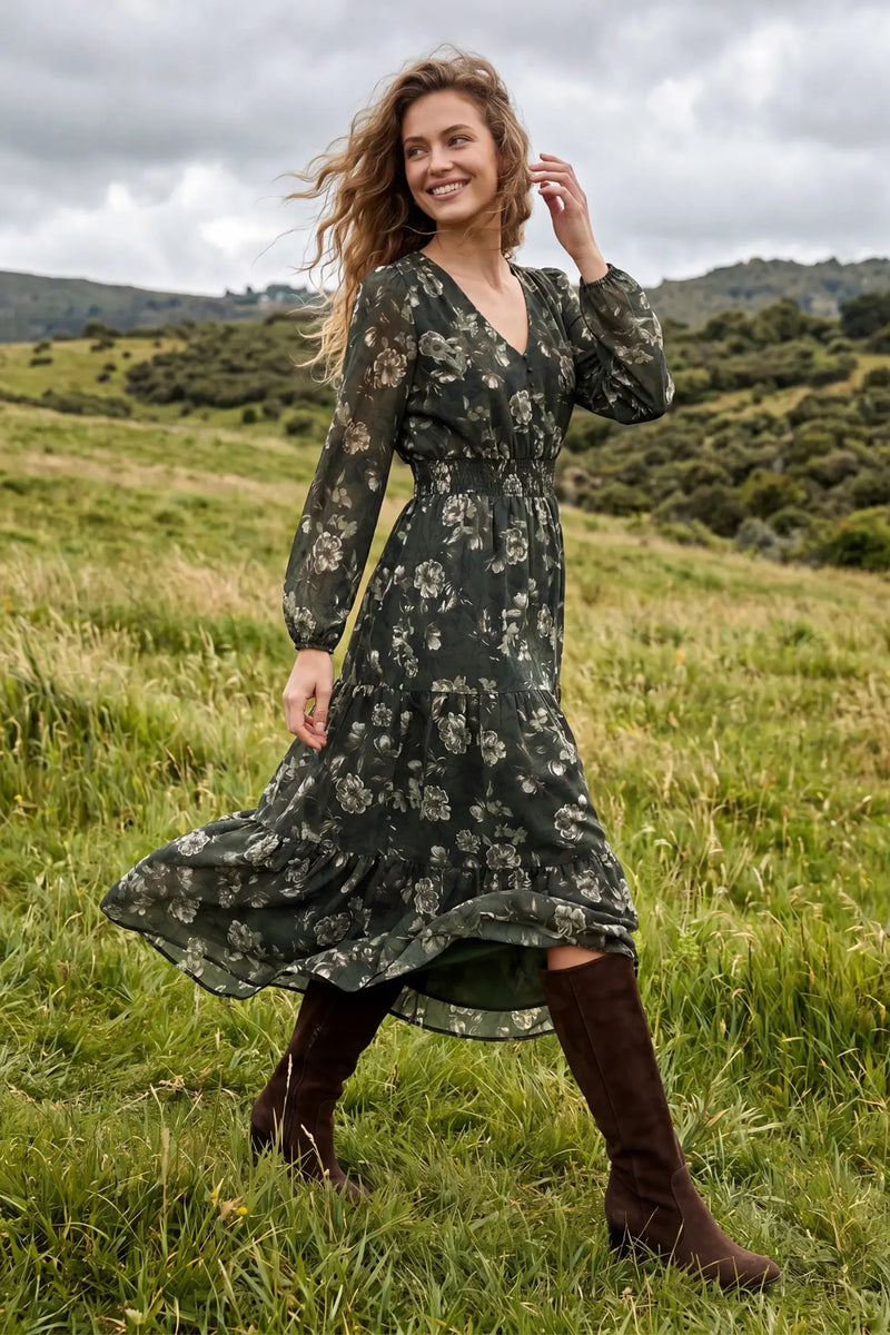 Casee Green Floral Dress