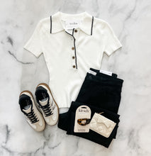 Load image into Gallery viewer, Alice Contrast Trim Half Button Sweater