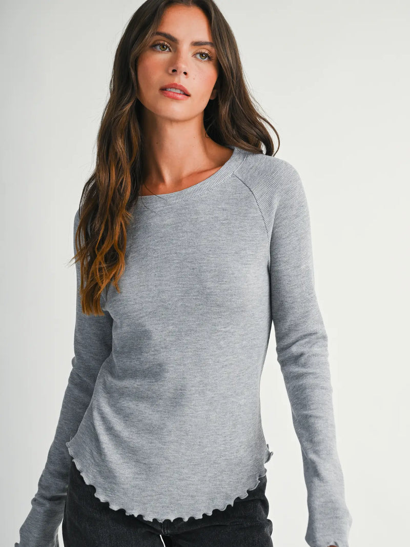 Jenna Thermal Knit Lettuce Edge Top