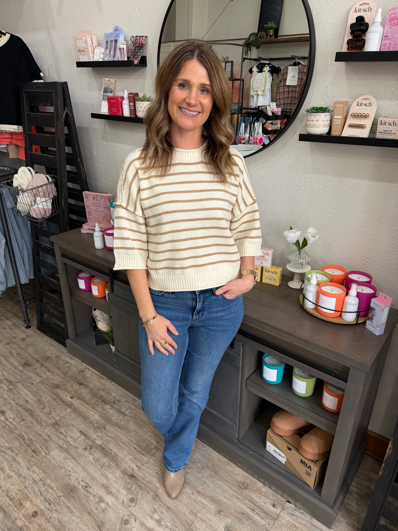 Lainey Khaki Striped Dolman Top