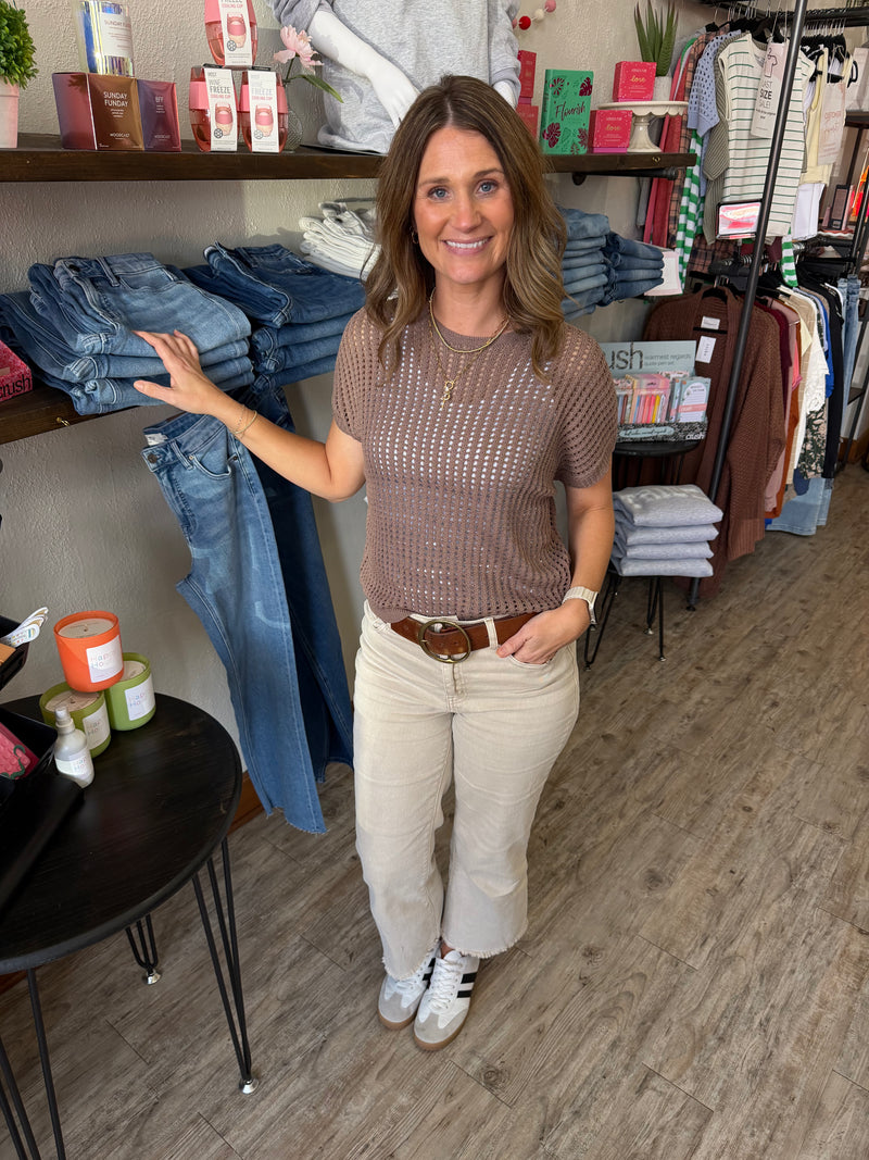 Stella Cocoa Crochet Knit Sweater