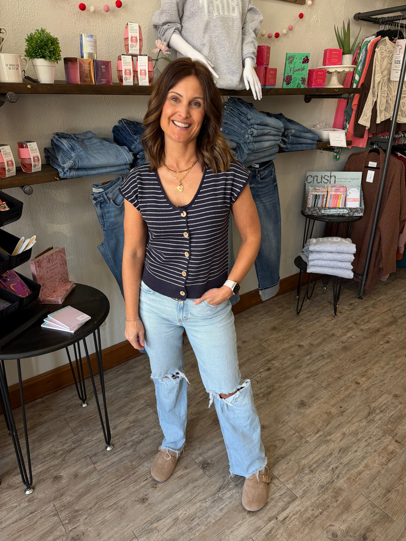 Ashli Striped Scoop Neck Top